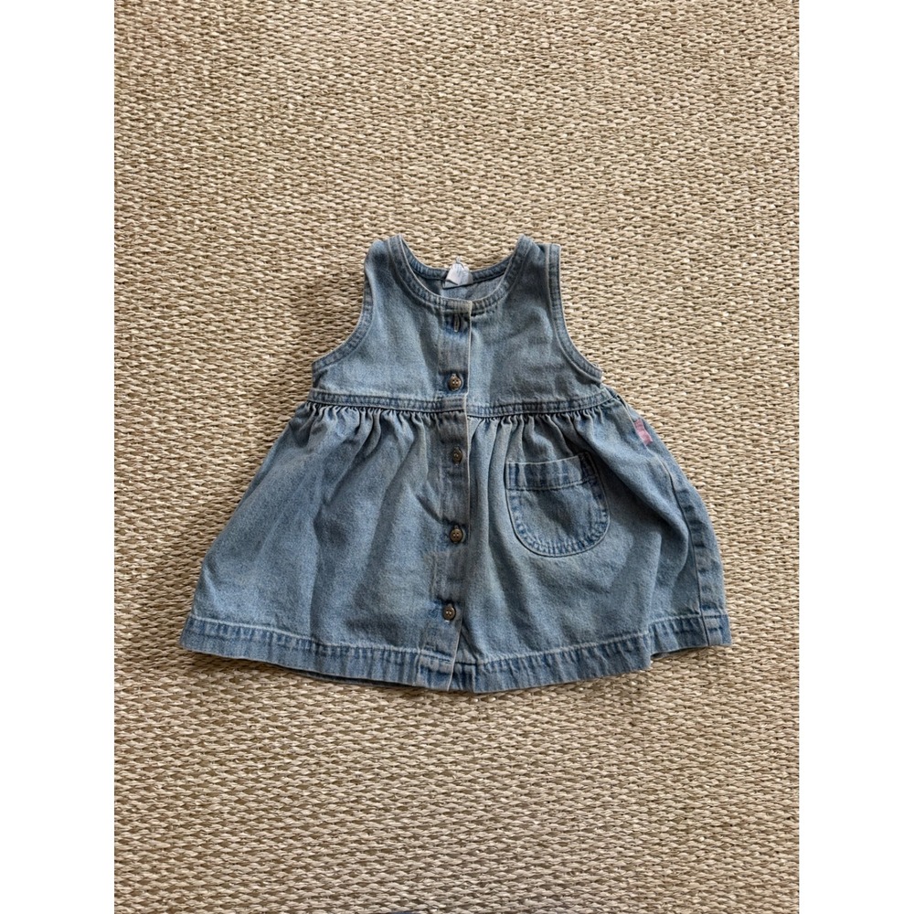 Vintage Baby OshKosh Bgosh Denim Jumper Dress Light Wash Blue 24 Months USA Made
